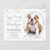 カスタムペットフォトシルバースターズパピードッグ誕生日 インビテーションポストカード (正面)