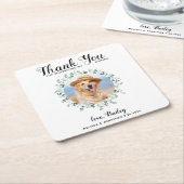 カスタムペットフォトドッグ結婚のユーカリありがとう スクエアペーパーコースター (アングル)