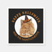カスタムペットフォト猫好きオレンジブラックハロウィーン スタンダードカクテルナプキン (正面)