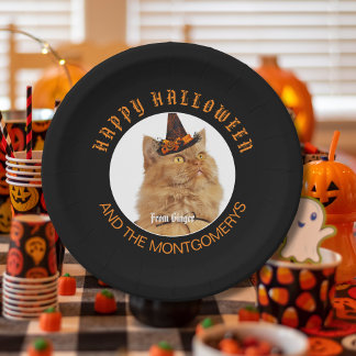 カスタムペットフォト猫好きオレンジブラックハロウィーン ペーパープレート