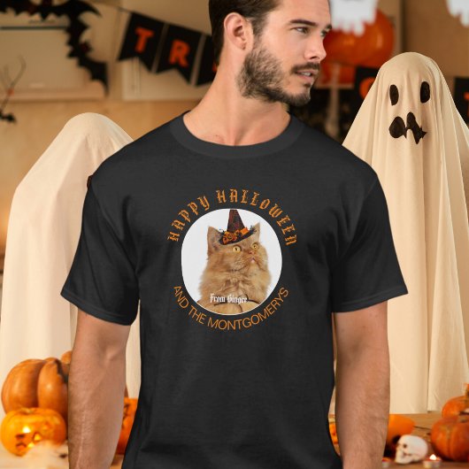 カスタムペットフォト猫好きオレンジブラックハロウィーン Tシャツ