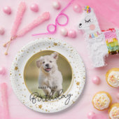 カスタムペットフォト金ゴールドグリッタースターズドッグ誕生日 ペーパープレート (パーティー)