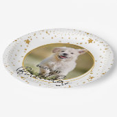 カスタムペットフォト金ゴールドグリッタースターズドッグ誕生日 ペーパープレート (アングル)