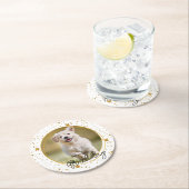 カスタムペットフォト金ゴールドグリッタースターズドッグ誕生日 ラウンドペーパーコースター (インサイチュ)