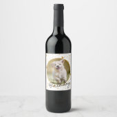 カスタムペットフォト金ゴールドグリッタースターズドッグ誕生日 ワインラベル (正面)