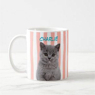 カスタムペットフォト 猫の母 犬好き ピンクストライプ コーヒーマグカップ