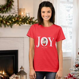 カスタムペットフォト 赤いクリスマスTシャツ JOY Tシャツ