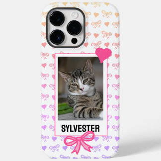 カスタムペットポートレートかわいいピンクのリボンハート写真 Case-Mate iPhone 14 PRO MAXケース