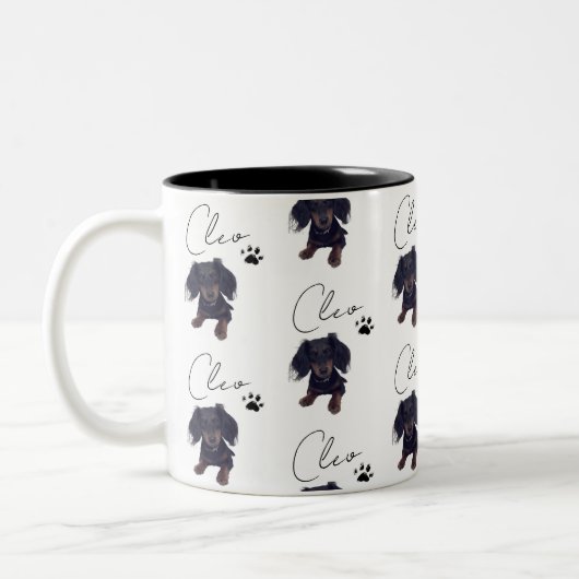 カスタムペットポートレートと台本の名前ペット愛好家 ツートーンマグカップ (左)