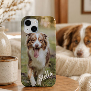 カスタムペット写真と名前入り iPhone 15ケース