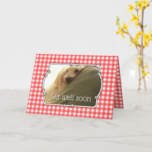 カスタムペット写真カントリー赤バッファローチェックのプレイド カード (黄色い花)