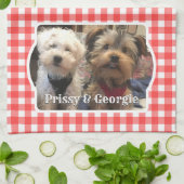 カスタムペット写真カントリー赤バッファローチェックのプレイド キッチンタオル (折り畳み)