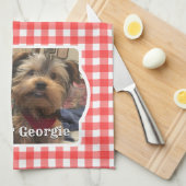 カスタムペット写真カントリー赤バッファローチェックのプレイド キッチンタオル (四つ折り)