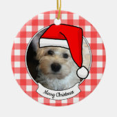 カスタムペット写真カントリー赤バッファローチェックのプレイド セラミックオーナメント (正面)