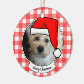 カスタムペット写真カントリー赤バッファローチェックのプレイド セラミックオーナメント (左)