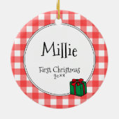 カスタムペット写真カントリー赤バッファローチェックのプレイド セラミックオーナメント (裏面)