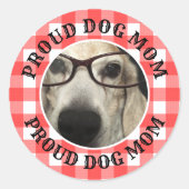 カスタムペット写真カントリー赤バッファローチェックのプレイド ラウンドシール (正面)