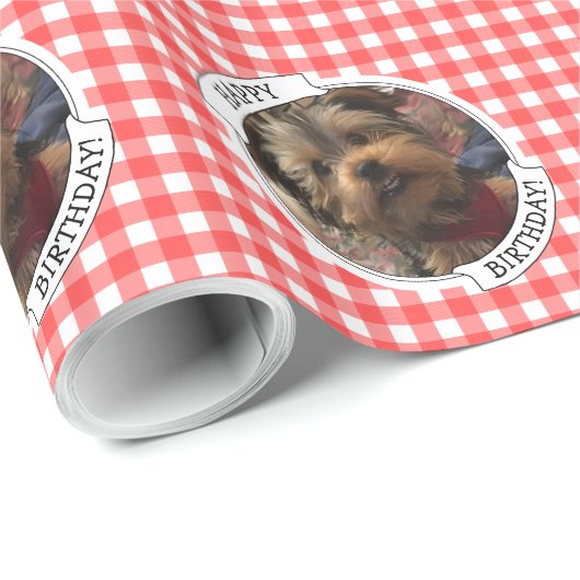 カスタムペット写真カントリー赤バッファローチェックのプレイド ラッピングペーパー (ロールコーナー)