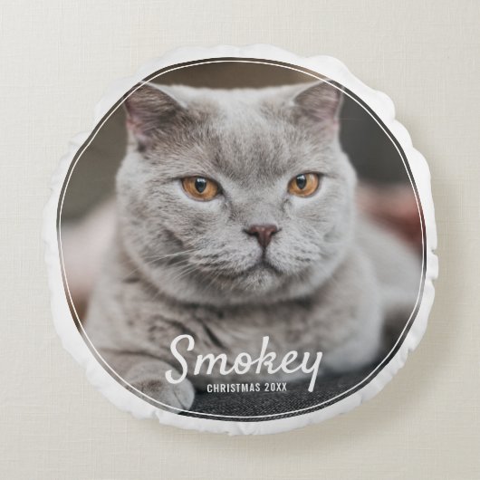 カスタムペット写真クリスマスホリデー ラウンドクッション (正面)