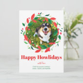 カスタムペット写真クリスマスリースハッピーホリデイ シーズンカード (スタンド正面)