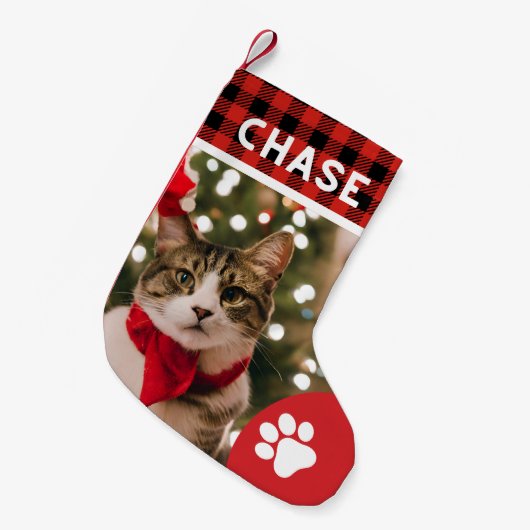 カスタムペット写真クリスマス可愛い猫の素朴な足 スモールクリスマスストッキング (正面 (吊り時))