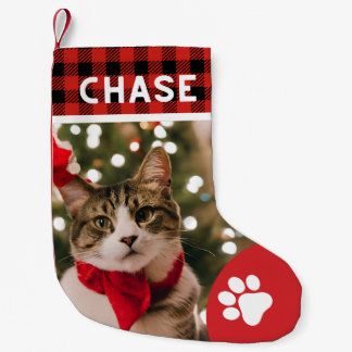 カスタムペット写真クリスマス可愛い猫の素朴な足 スモールクリスマスストッキング