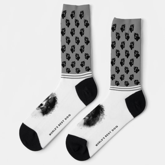 カスタムペット写真テンプレートとグレーの黒い足 ソックス (左)