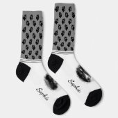 カスタムペット写真テンプレートとグレーの黒い足 ソックス (右)