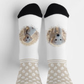 カスタムペット写真テンプレートと白いポーズオンベージュ ソックス (上部)