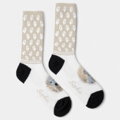 カスタムペット写真テンプレートと白いポーズオンベージュ ソックス (右)