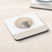 カスタムペット写真テンプレート&ホワイトポーズオンベージュ コースター (左側)