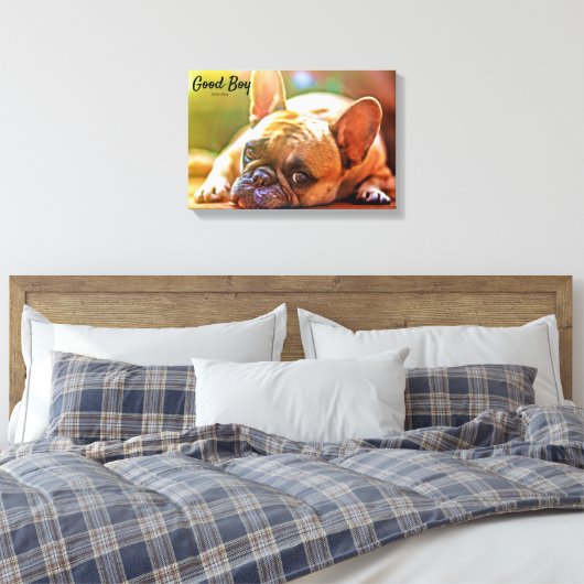カスタムペット写真デート記念写真フレンチー キャンバスプリント (インサイチュ (寝室))