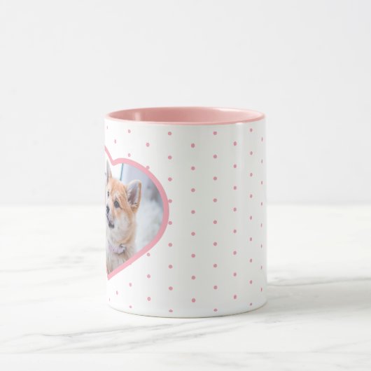 カスタムペット写真ハッシュタグマイラブルドッグハートピンク マグカップ (中央)