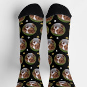 カスタムペット写真ハート白黒ポープリント ソックス (上部)