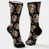 カスタムペット写真ハート白黒ポープリント ソックス (傾斜あり)