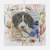 カスタムペット写真ビーチクリスマス ガラスオーナメント (正面)