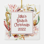 カスタムペット写真ビーチクリスマス セラミックオーナメント (裏面)