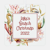 カスタムペット写真ビーチクリスマス メタルオーナメント (裏面)