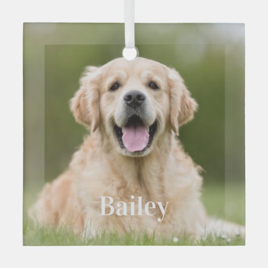 カスタムペット写真モダンシンプル犬の恋人 ガラスオーナメント (正面)