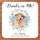 カスタムペット写真ユーカリ犬の結婚オープンバー スクエアペーパーコースター