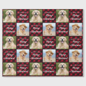 カスタムペット写真レッドバッファロープレイドメリークリスマス ラッピングペーパー (フラット)