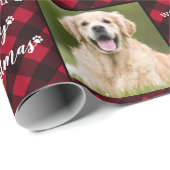 カスタムペット写真レッドバッファロープレイドメリークリスマス ラッピングペーパー (ロールコーナー)
