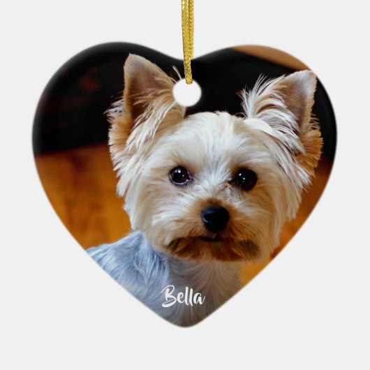 カスタムペット写真名手書きスクリプト セラミックオーナメント (正面)