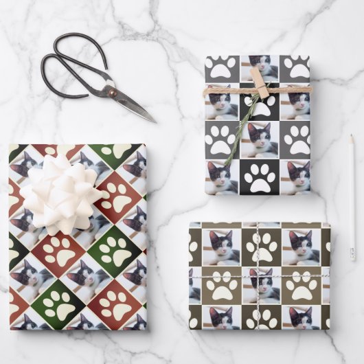カスタムペット写真猫と犬の手のプリントパターン ラッピングペーパーシート (正面)