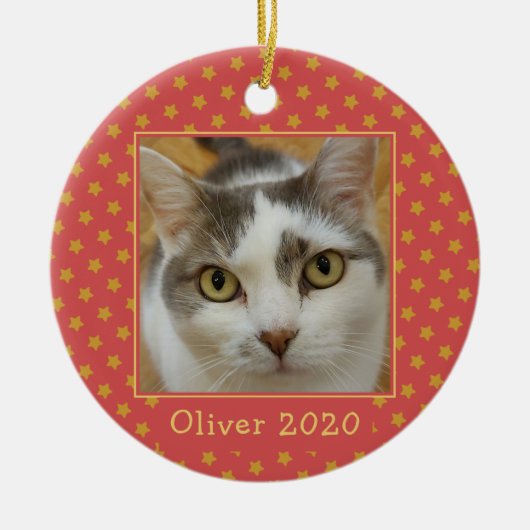 カスタムペット写真記念クリスマス セラミックオーナメント (正面)