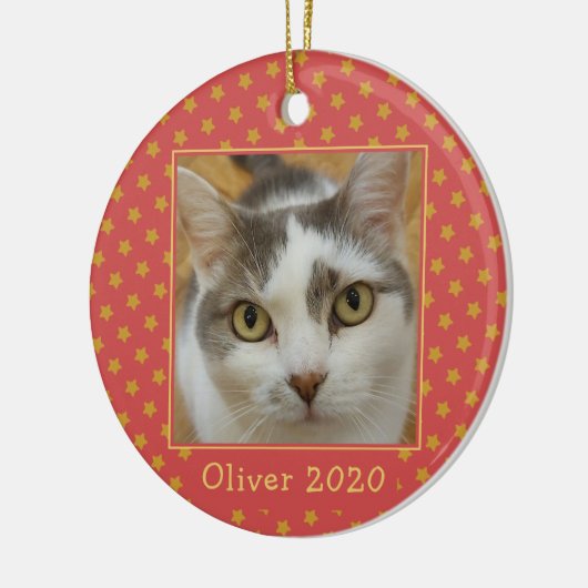 カスタムペット写真記念クリスマス セラミックオーナメント (左)