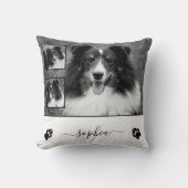 カスタムペット名と肉球の付いた3枚のカスタム写真 クッション (正面)