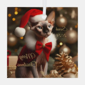 カスタムペット名写真Sphynx Cat Christmas 2024 ガラスオーナメント (裏面)