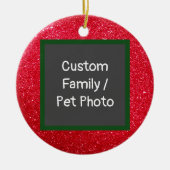 カスタムペット家族写真クリスマスグリッター セラミックオーナメント (正面)