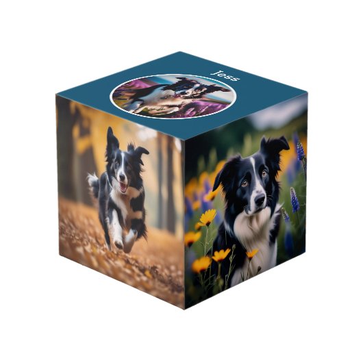 カスタムペット愛犬パーソナライズされた写真数々の青 フォトキューブ (正面アングル)